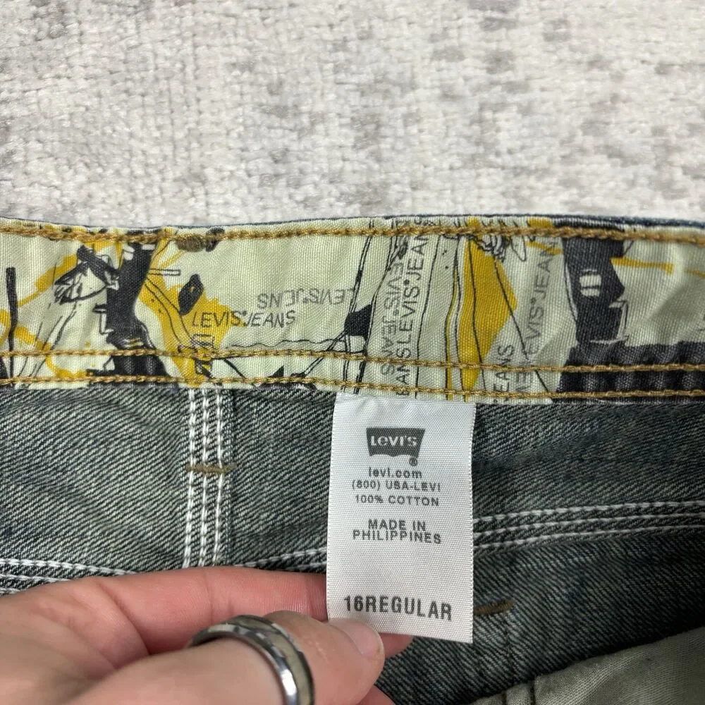 Levis Jorts Jeans Denim Y2K Long Skater Shorts Kids Carpenter Size 16R - Picture 2 of 6